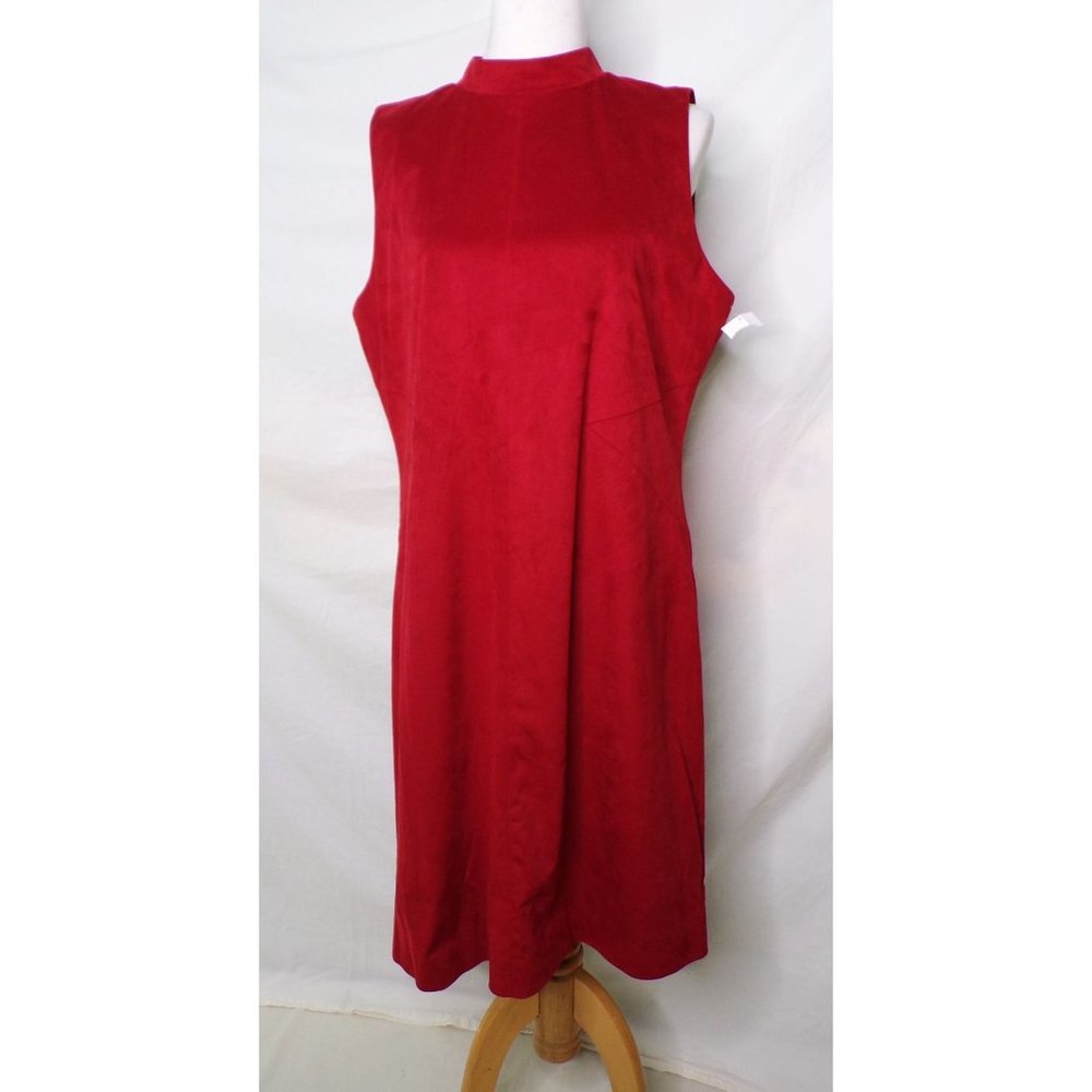 🆕 DONNA KARAN Faux Suede A-Line Mock Neck Dress Rust 12 - Picture 6 of 10